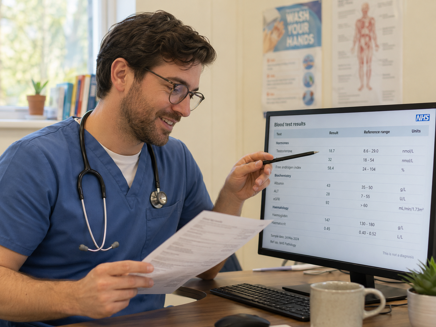 Doctor reviewing TRT blood test results